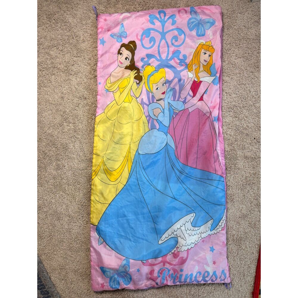 Disney Princess Kids Sleeping Bag Belle Cinderella Aurora Pink 28x56
